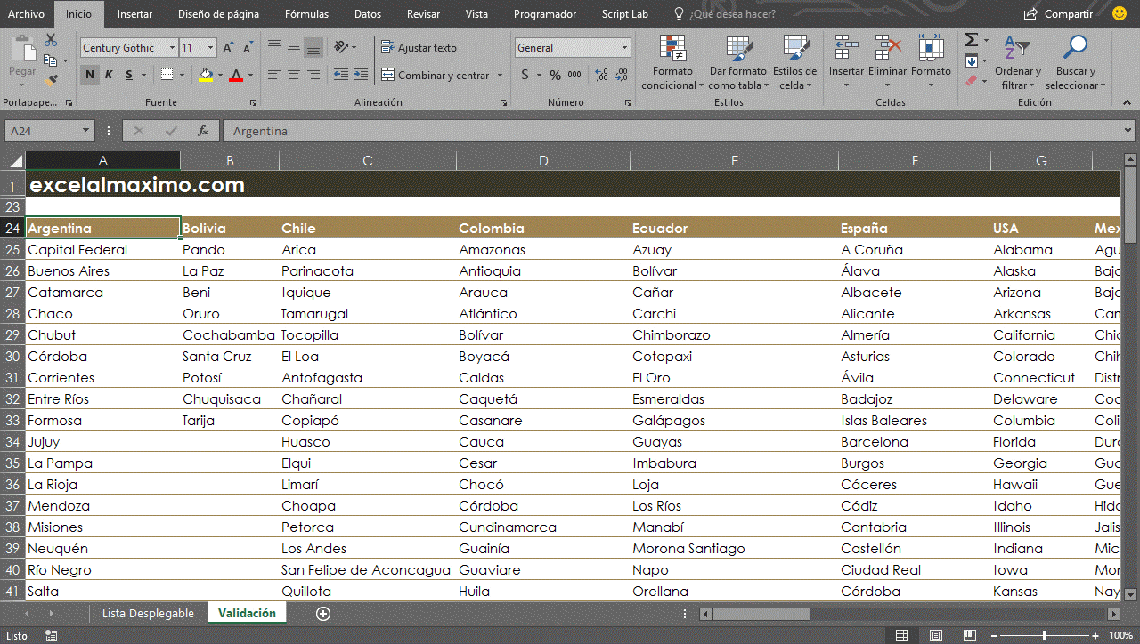 Paso 2 Lista Desplegable en Excel Office 365